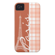 Paris; Cute Orange Plaid Case-Mate iPhone 4 Case
