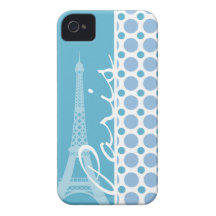 Paris, Eiffel Tower, Baby Blue Polka Dots iPhone 4 Case-Mate Case
