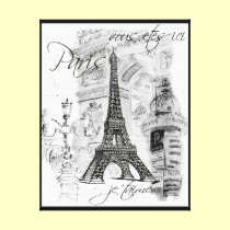 Paris Eiffel Tower Black & White Collage Scene canvas prints