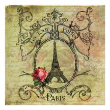 Paris Eiffel Tower & Red Rose Custom Invitations
