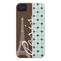 Paris; Eiffel Tower; Sage Green & Brown iPhone 4 Case-Mate Case
