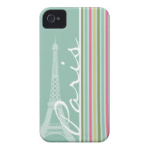 Paris; Mint Green & Pink Stripes iPhone 4 Covers