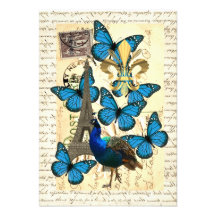 Paris, peacock and butterflies custom announcements