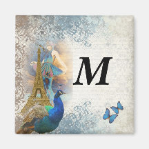 Paris peacock collage fridge magnets
