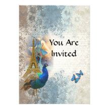Paris peacock collage invitation