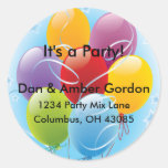 Party Balloons Address Labels Round Sticker