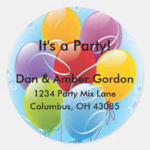 Party Balloons Address Labels Round Sticker