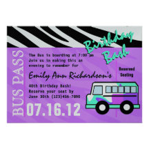 Party Bus Birthday Bash Personalised Invitation