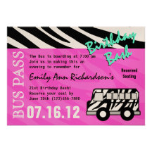 Party Bus Birthday Bash Personalized Invitations