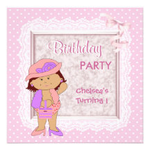 Party Cute Pink Spot Girls Birthday 1st Personalized Announcements