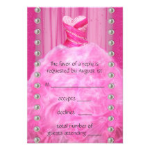 Party Dress Pearls Hot Pink Quinceanera RSVP Personalised Announcement