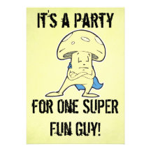 party for one super fun guy (fungi) personalised announcement