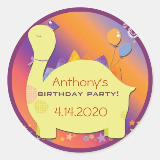 Party Hat Dinosaur Kid's Birthday Party Stickers