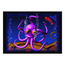 Party invitation template with funny octopus