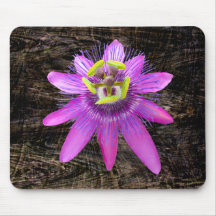Passion Flower on Wood Grain Mousepads
