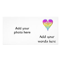 Pastel Cross inside a Heart Personalized Photo Card