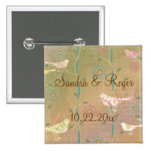 Pastel Flower Birds Custom Anniversary Button