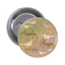 Pastel Flower Birds Custom Anniversary Button