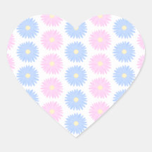 Pastel Flowers in Pink and Blue. Heart Sticker