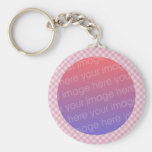 pastel pink plaid photo frame keychain