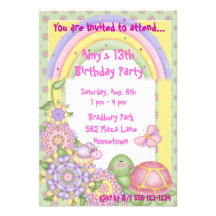 Pastel Turtle Birthday Invitations Announcements