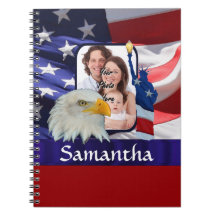 Patriotic American photo template Spiral Note Books