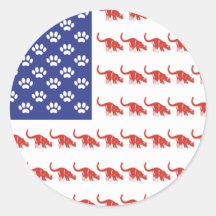 Patriotic Cat/USA Round Stickers