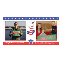 Patriotic Christmas Stocking Holiday Card Photo Greeting Card
