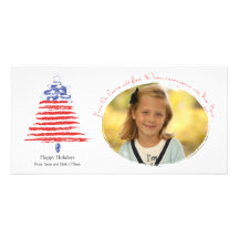 Patriotic Christmas Tree Holiday Card Photo Greeting Card