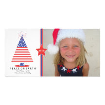 Patriotic Christmas Tree Holiday Card Photo Card Template