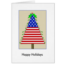 Patriotic Christmas Tree Holly, Happy Holidays Cards