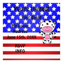 Patriotic cow personalized invitation