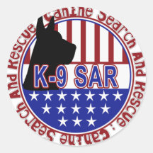PATRIOTIC K-9 SAR -CANINE SEARCH & RESCUE ROUND STICKERS