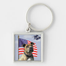 Patriotic pitbull dog key chain