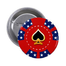 PATRIOTIC POKER CHIP WITH SPADE PINBACK BUTTON