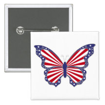Patriotic Red White And Blue Butterfly Button