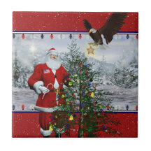 Patriotic Santa Christmas Ceramic Tile