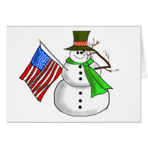 Patriotic Snowman Salutes Christmas Greeting Card