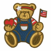 Patriotic teddy bear with heart embroidered shirt