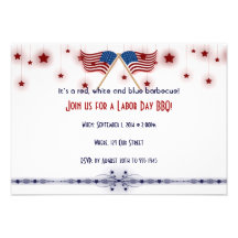 Patriotic US Flags and Stars Labour Day Invitations