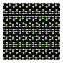Pattern of Spoons, with Green Splat. On Black. Invitation