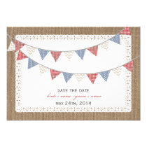 Patterned Bunting Burlap & Lace Inspired Save Date invitations