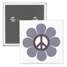 Patterned Peace Flower Pinback Button