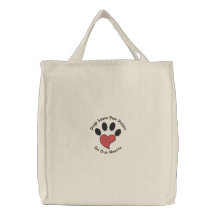 Paw Print Heart Embroidered Tote Bags