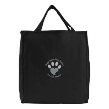 Paw Print Heart Embroidered Tote Bags