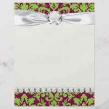 pea green and dark plum damask pattern full colour flyer