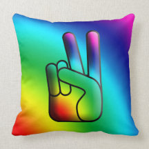Peace Hand Sign Rainbow Pillow