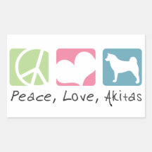 Peace Love Akitas Rectangle Stickers