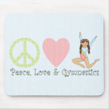 Peace, Love and Gymnastics Brunette Mouse Pads