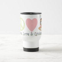 Peace, Love and Gymnastics Brunette Mugs